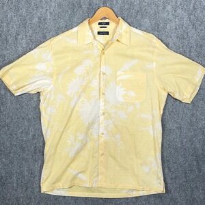 Nautica Shirt Mens L Yellow Floral Print Short Sleeve Button Down Stretch #AB426
